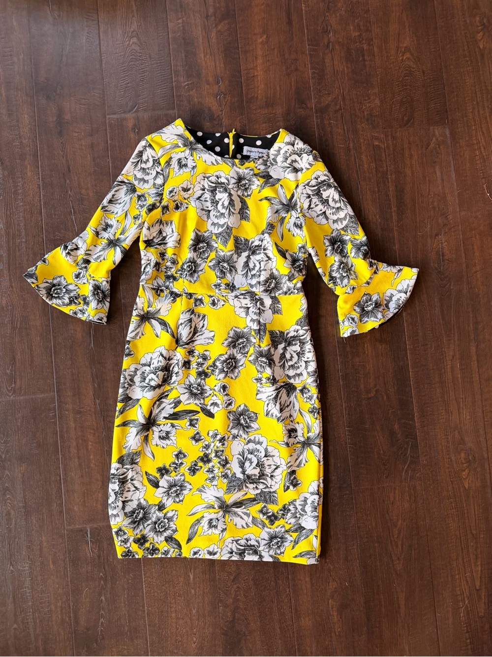 Shelby & Palmer Yellow Floral Midi Dress with Bell Sleeves